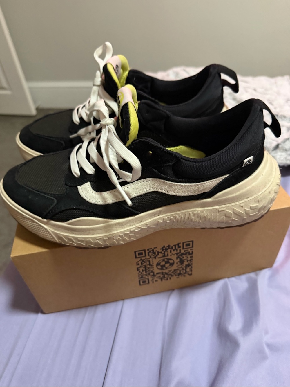Vans Black White Low-Top Sneakers with Yellow Accents